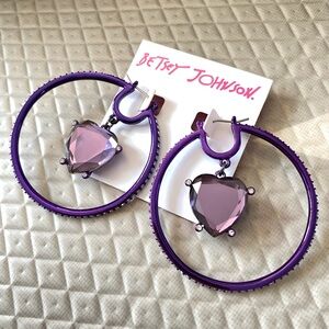 Betsey Johnson Orbital Purple Heart Hoop Earrings NWT
